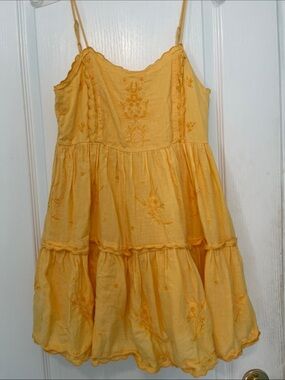 Urban Outfitters Yellow Gold Boho Embroidered Mini Sundress